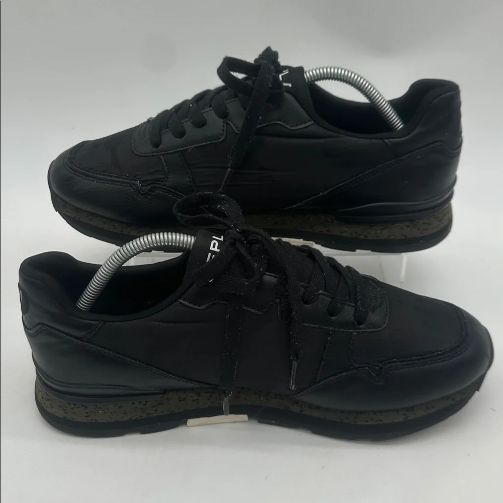 Replay Arthur Black Leather Men's Sneakers Lace Up Low Profile Black Size US10